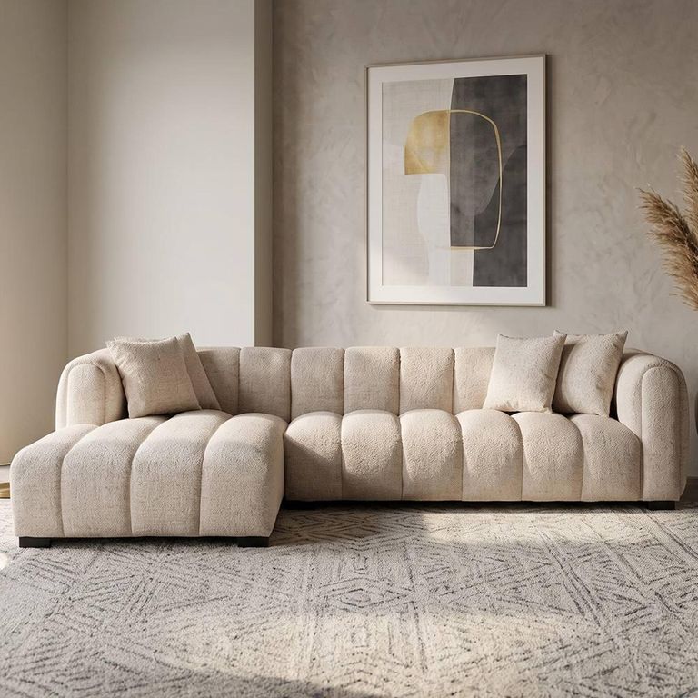 Novaro Sofa - Cream - Chaise - Fabric - LHF