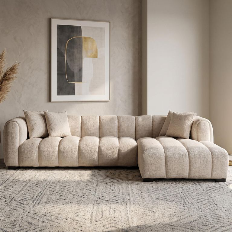 Novaro Sofa - Cream - Chaise - Fabric - RHF