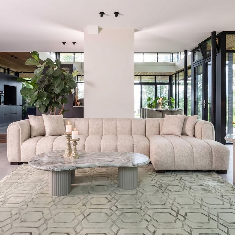 Novaro Sofa - Cream - Chaise - Fabric - RHF