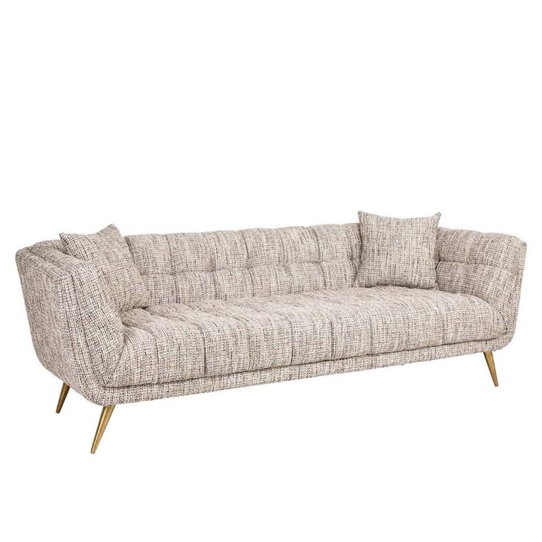 Huxley Beige Fabric 3 Seater Sofa with Brushed Gold Legs