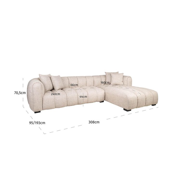 Novaro Sofa - Cream - Chaise - Fabric - RHF