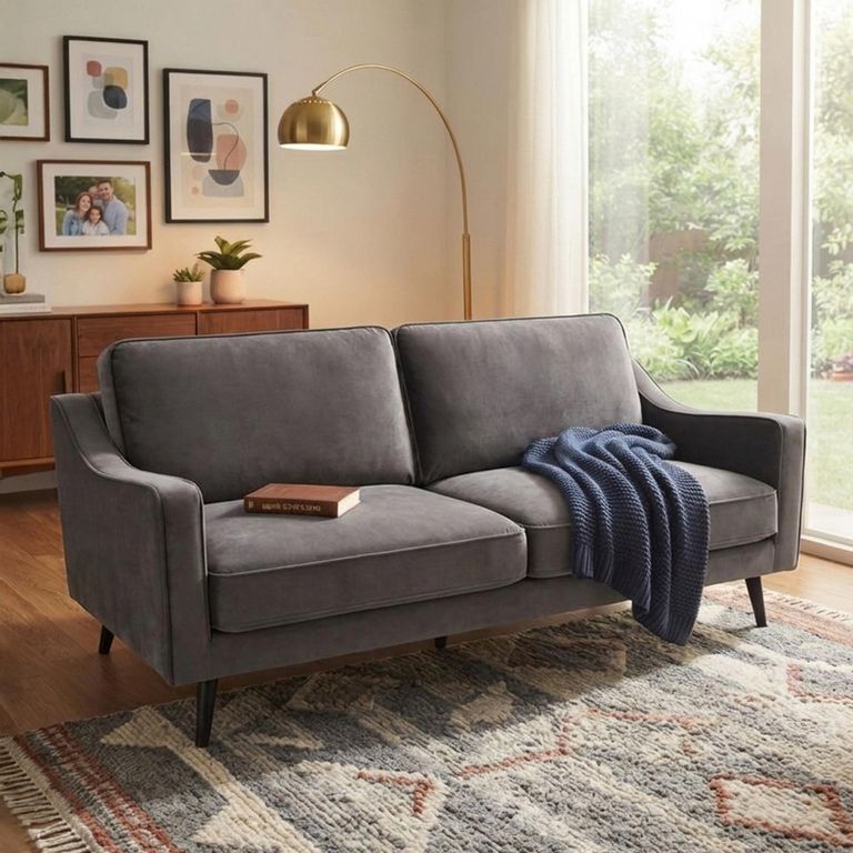 Daffy Sofa - 2.5 Seater - Stone Grey Velvet - Fabric