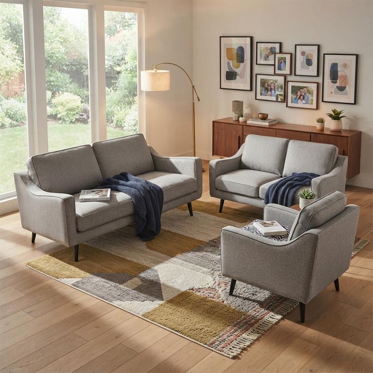 Daffy Sofa Suite - 2.5+2+1 Seater - Greige Linen - Fabric