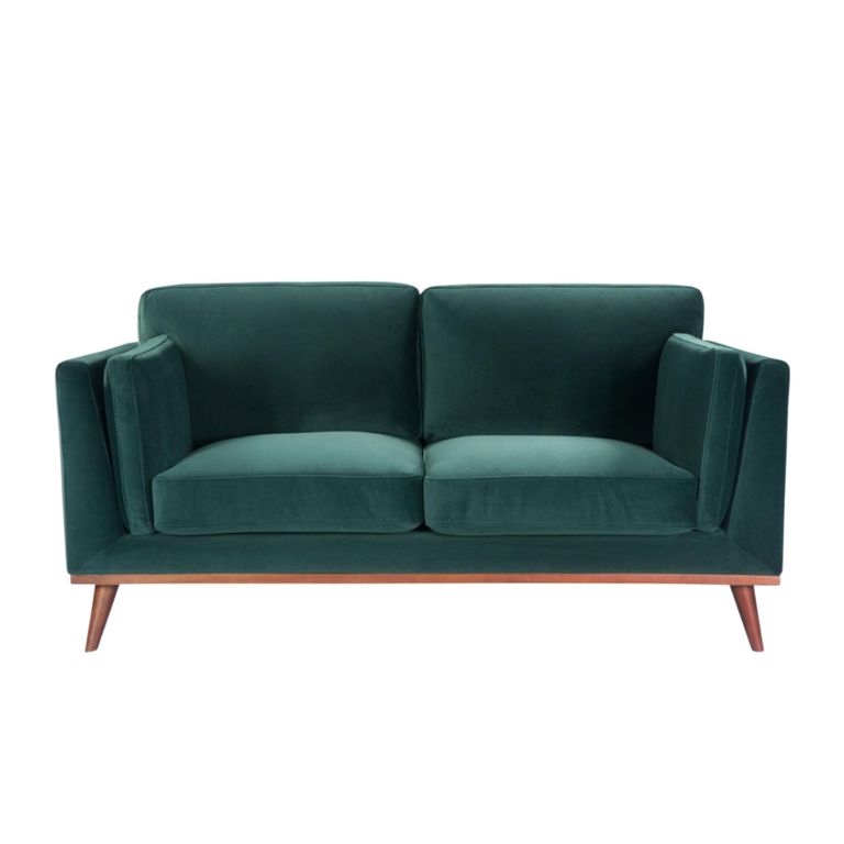 Mickey Sofa - 2 Seater - Emerald Green Velvet and Walnut - Fabric and Wood