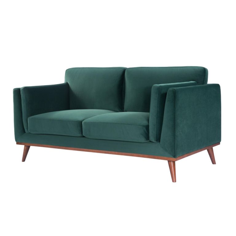 Mickey Sofa - 2 Seater - Emerald Green Velvet and Walnut - Fabric and Wood
