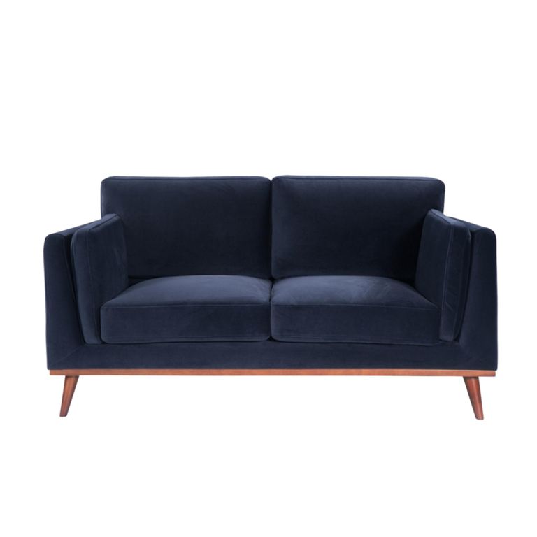 Mickey Sofa - 2 Seater - Midnight Blue Velvet and Walnut - Fabric and Wood