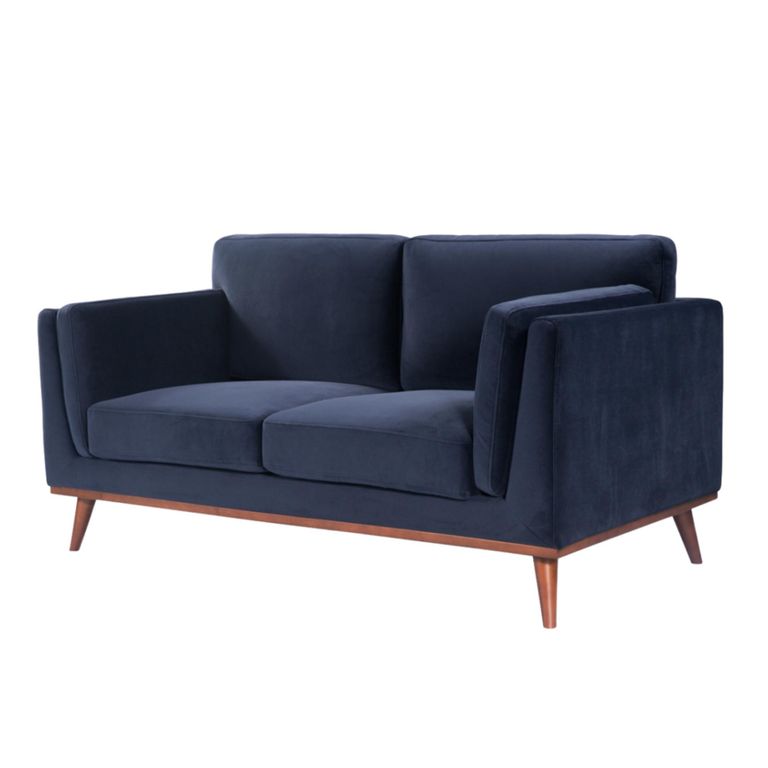 Mickey Sofa - 2 Seater - Midnight Blue Velvet and Walnut - Fabric and Wood