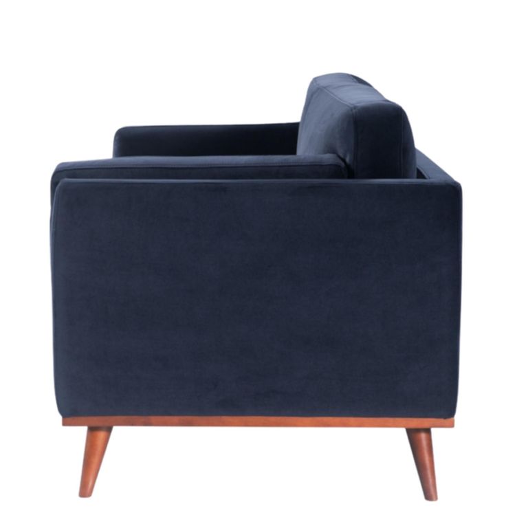 Mickey Sofa - 2 Seater - Midnight Blue Velvet and Walnut - Fabric and Wood