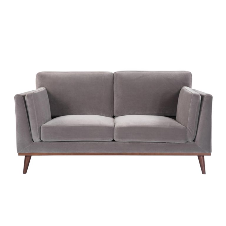 Mickey Sofa - 2 Seater - Stone Grey Velvet and Walnut - Fabric and Wood
