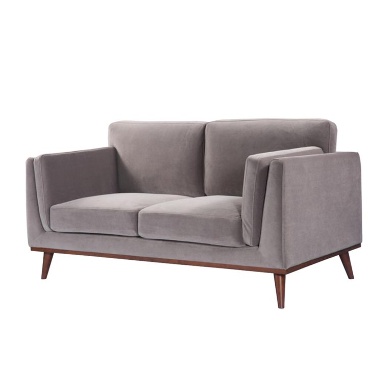 Mickey Sofa - 2 Seater - Stone Grey Velvet and Walnut - Fabric and Wood