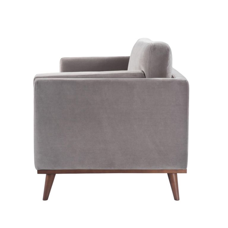 Mickey Sofa - 2 Seater - Stone Grey Velvet and Walnut - Fabric and Wood
