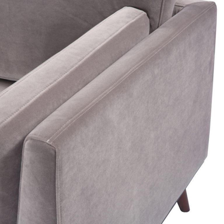 Mickey Sofa - 2 Seater - Stone Grey Velvet and Walnut - Fabric and Wood