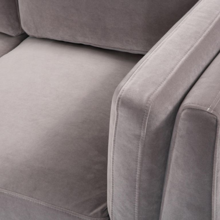 Mickey Sofa - 2 Seater - Stone Grey Velvet and Walnut - Fabric and Wood