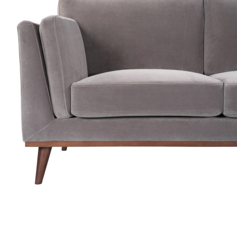 Mickey Sofa - 2 Seater - Stone Grey Velvet and Walnut - Fabric and Wood