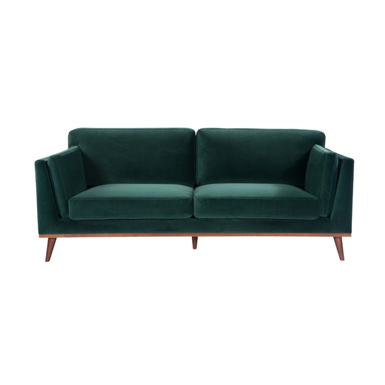 Mickey Sofa - 3 Seater - Emerald Green Velvet and Walnut - Fabric and Wood