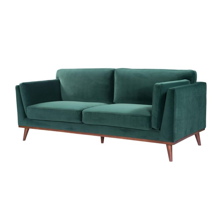 Mickey Sofa - 3 Seater - Emerald Green Velvet and Walnut - Fabric and Wood