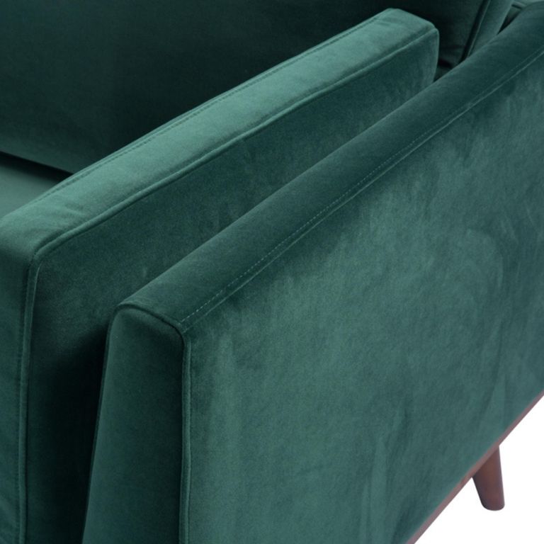 Mickey Sofa - 3 Seater - Emerald Green Velvet and Walnut - Fabric and Wood