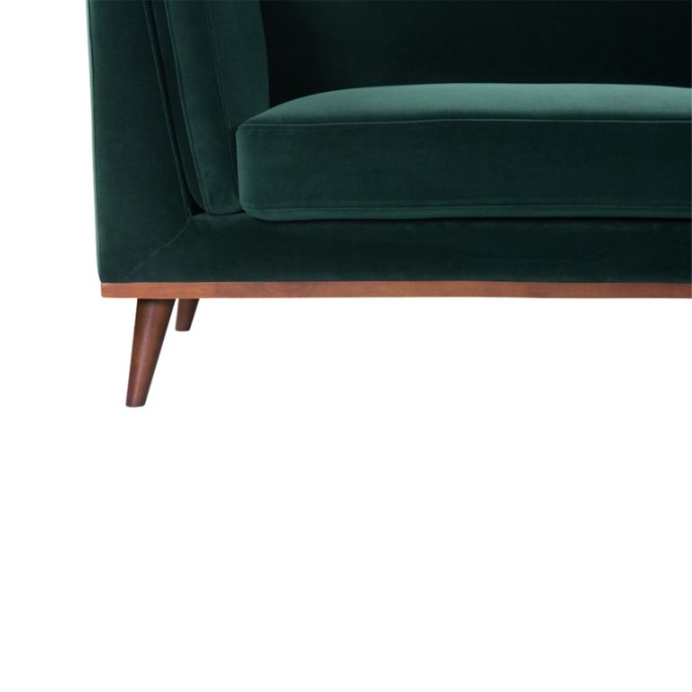 Mickey Sofa - 3 Seater - Emerald Green Velvet and Walnut - Fabric and Wood