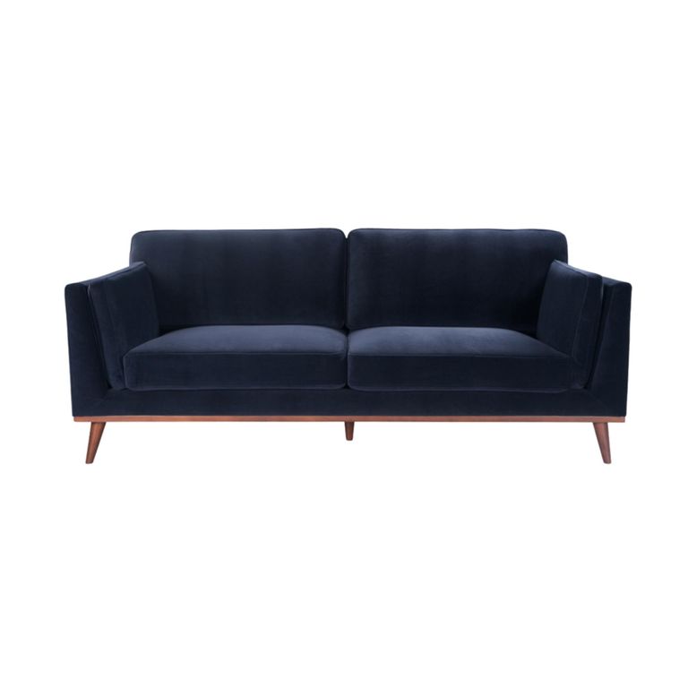 Mickey Sofa - 3 Seater - Midnight Blue Velvet and Walnut - Fabric and Wood