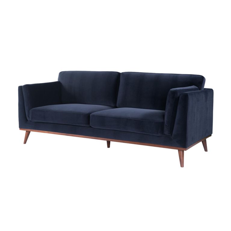 Mickey Sofa - 3 Seater - Midnight Blue Velvet and Walnut - Fabric and Wood