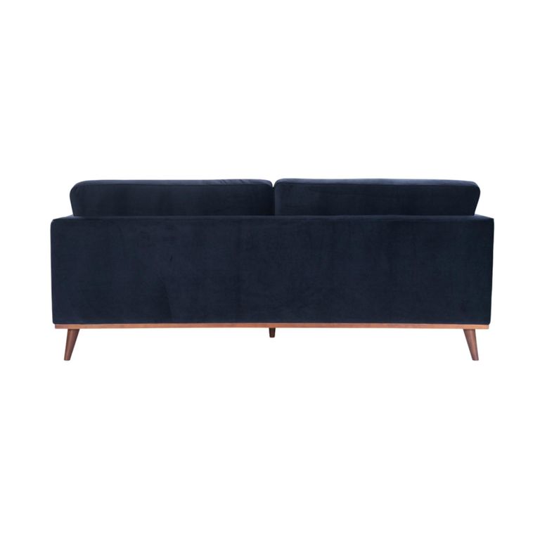 Mickey Sofa - 3 Seater - Midnight Blue Velvet and Walnut - Fabric and Wood