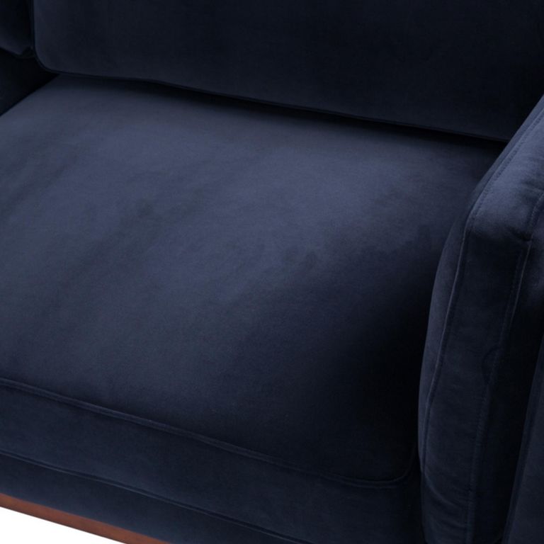 Mickey Sofa - 3 Seater - Midnight Blue Velvet and Walnut - Fabric and Wood