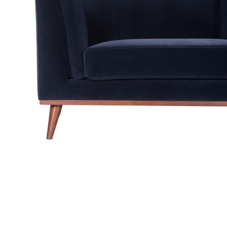 Mickey Sofa - 3 Seater - Midnight Blue Velvet and Walnut - Fabric and Wood
