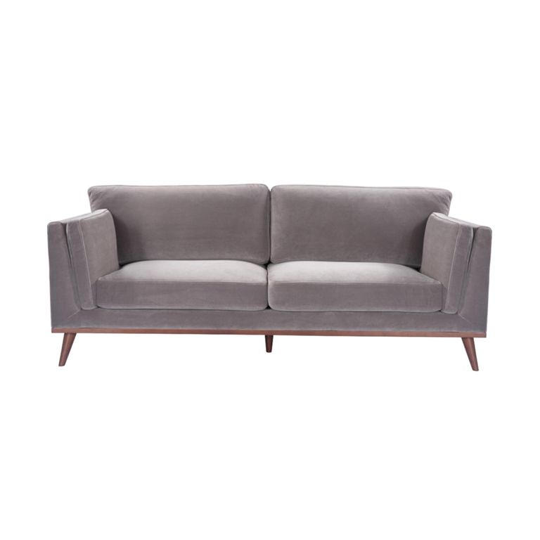 Mickey Sofa - 3 Seater - Stone Grey Velvet and Walnut - Fabric and Wood