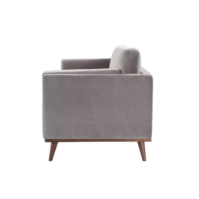 Mickey Sofa - 3 Seater - Stone Grey Velvet and Walnut - Fabric and Wood