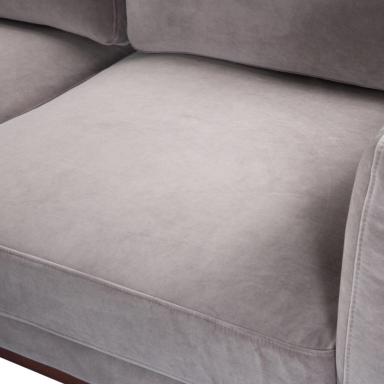 Mickey Sofa - 3 Seater - Stone Grey Velvet and Walnut - Fabric and Wood