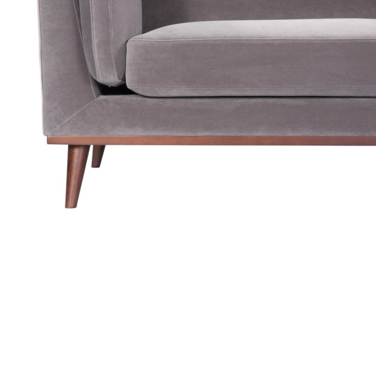 Mickey Sofa - 3 Seater - Stone Grey Velvet and Walnut - Fabric and Wood