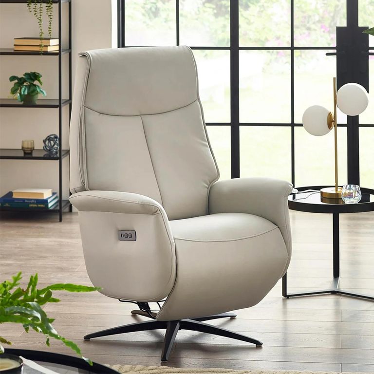 Sofia Dual Recliner Swivel Armchair - Grey and Black - Faux Leather and Metal