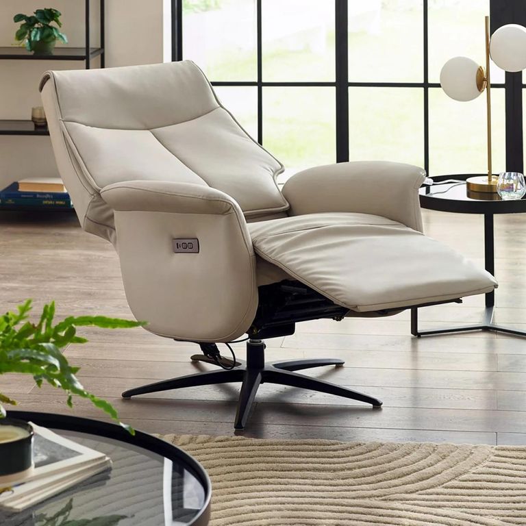 Sofia Dual Recliner Swivel Armchair - Grey and Black - Faux Leather and Metal