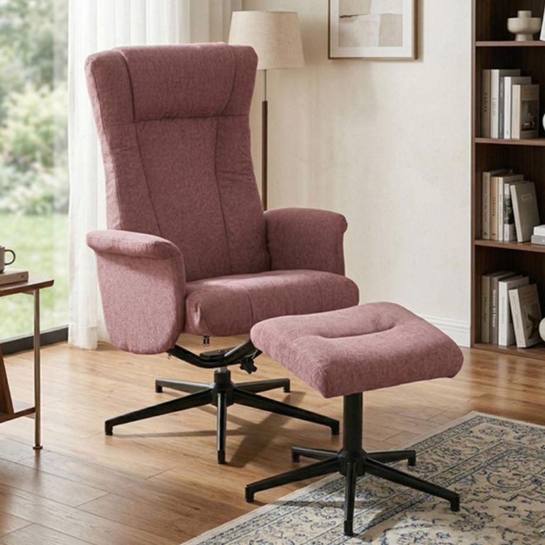Apero Swivel Armchair - with Stool - Rose and Black - Fabric and Metal