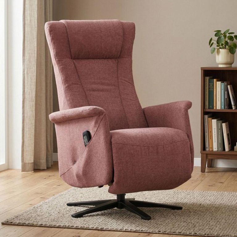 Apero Swivel Electric Recliner Armchair - Dual Motor - Rose and Black - Fabric and Metal