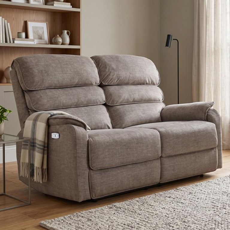 Savoy Electric Recliner Sofa - 2 Seater - Taupe - Fabric
