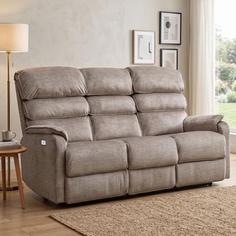 Savoy Electric Recliner Sofa - 3 Seater - Taupe - Fabric