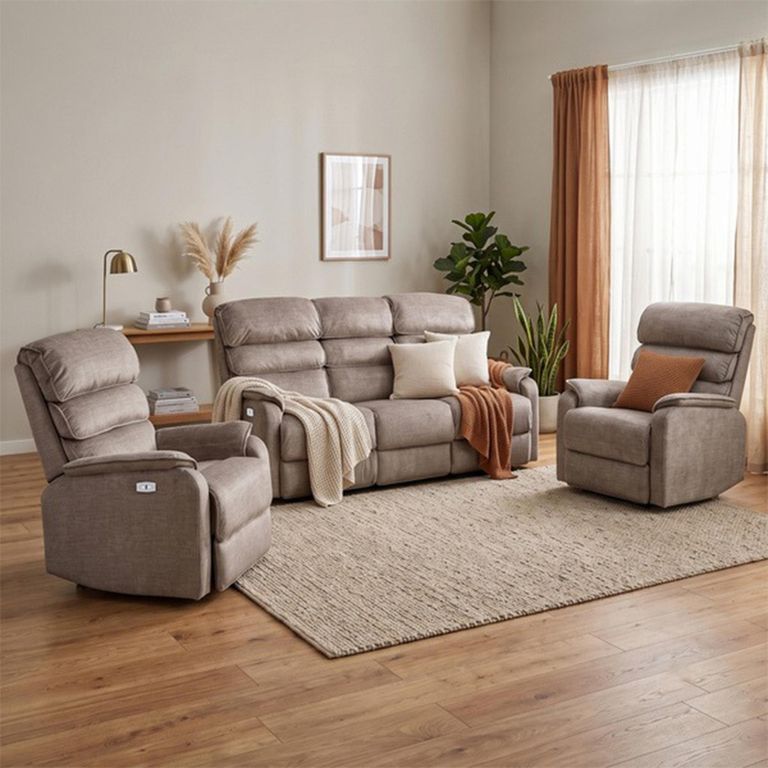 Savoy Electric Recliner Sofa Suite - 3+1+1 Seater - Taupe - Fabric