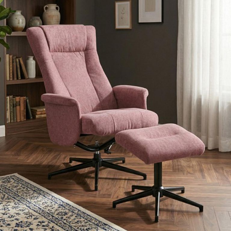 Apero Swivel Armchair - with Stool - Rose and Black - Fabric and Metal