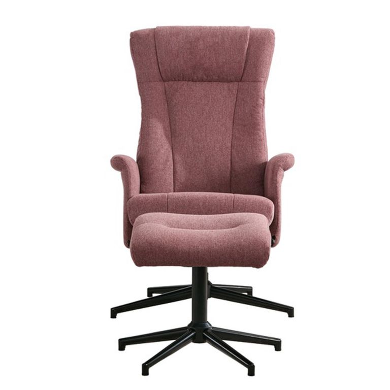 Apero Swivel Armchair - with Stool - Rose and Black - Fabric and Metal