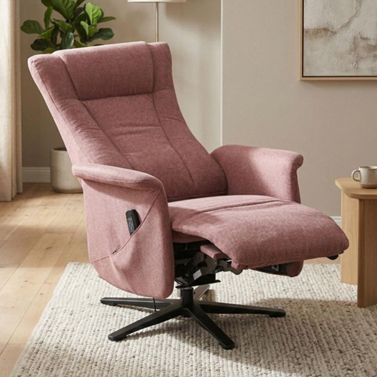 Apero Swivel Electric Recliner Armchair - Dual Motor - Rose and Black - Fabric and Metal