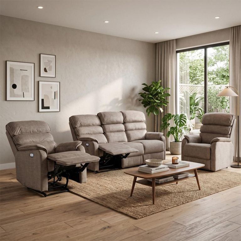 Savoy Electric Recliner Sofa Suite - 3+1+1 Seater - Taupe - Fabric