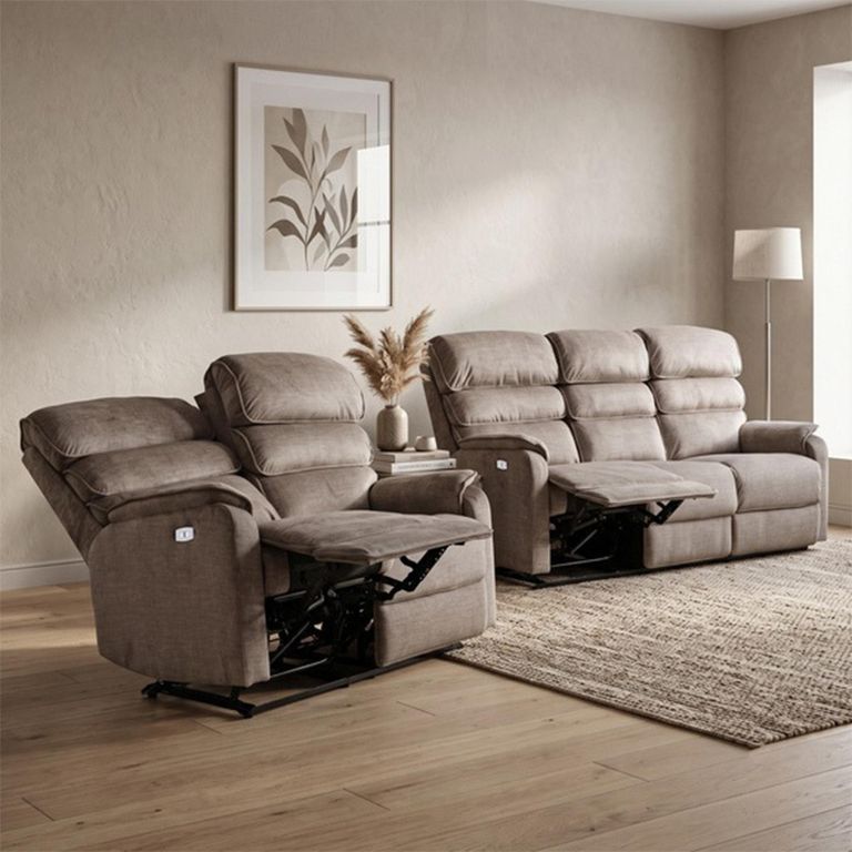 Savoy Electric Recliner Sofa Suite - 3+2 Seater - Taupe - Fabric