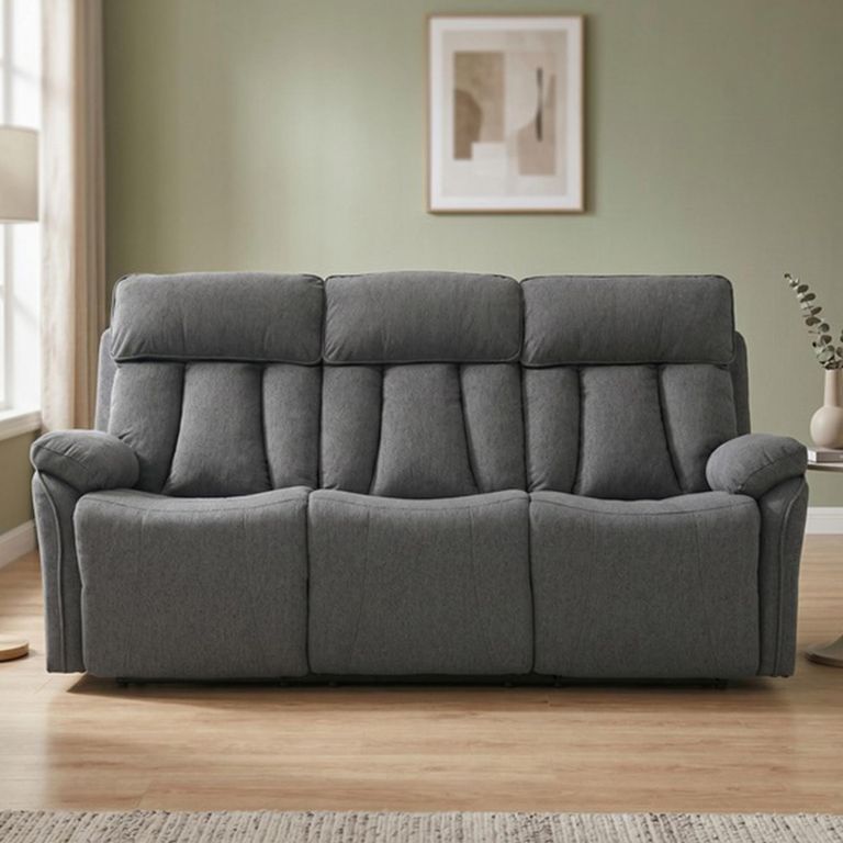 Belgrave Manual Recliner Sofa - 3 Seater - Grey - Fabric