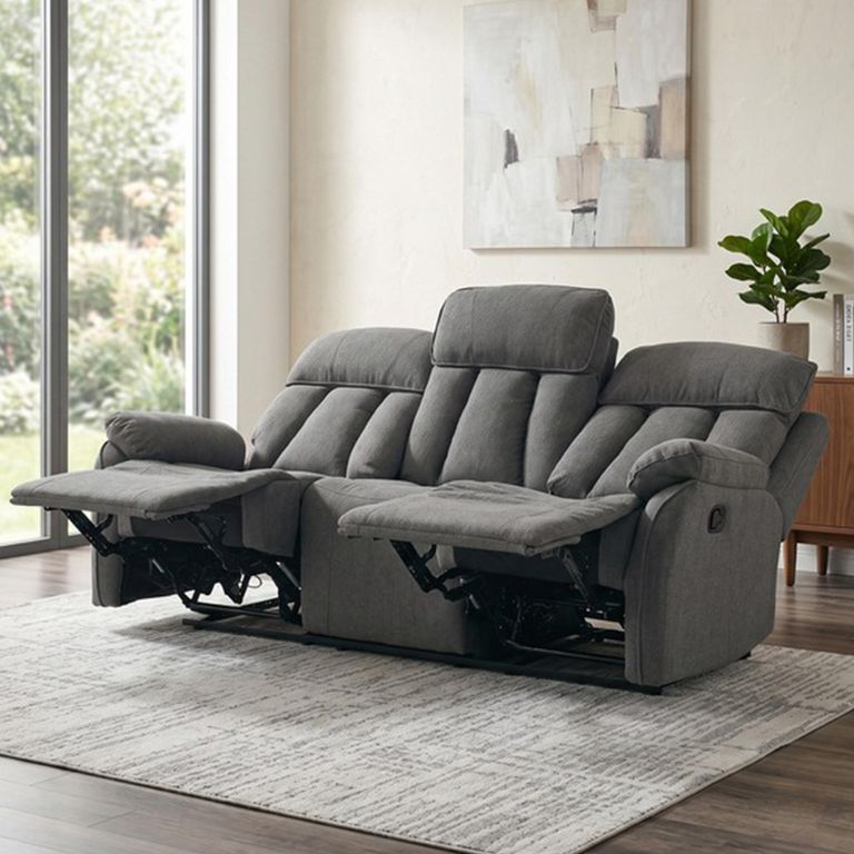 Belgrave Manual Recliner Sofa - 3 Seater - Grey - Fabric