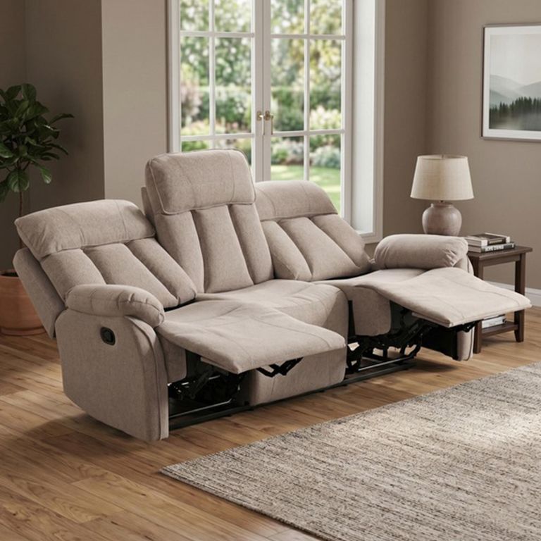 Belgrave Manual Recliner Sofa - 3 Seater - Oatmeal - Fabric