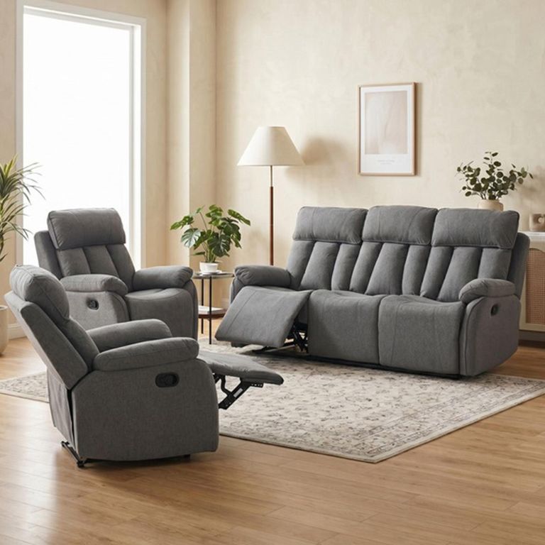 Belgrave Manual Recliner Sofa Suite - 3+1+1 Seater - Grey - Fabric