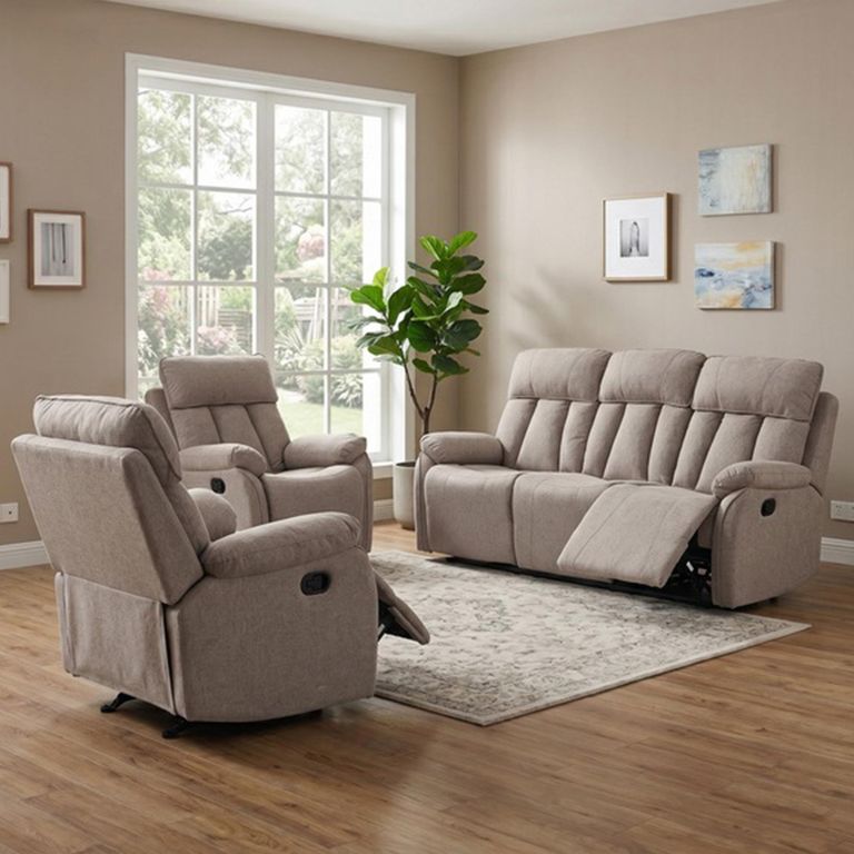 Belgrave Manual Recliner Sofa Suite - 3+1+1 Seater - Oatmeal - Fabric