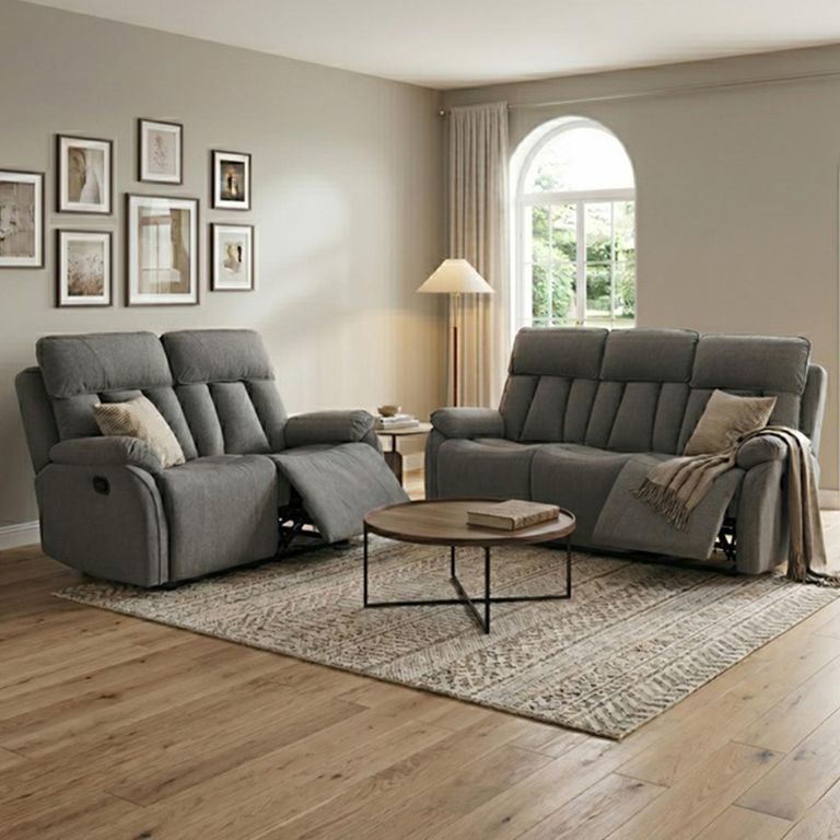 Belgrave Manual Recliner Sofa Suite - 3+2 Seater - Grey - Fabric