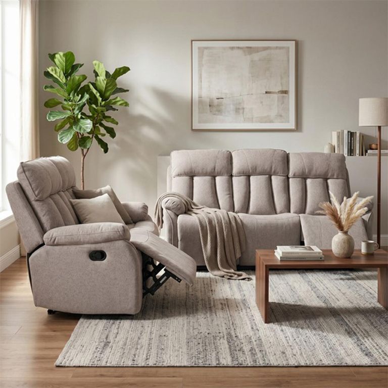 Belgrave Manual Recliner Sofa Suite - 3+2 Seater - Oatmeal - Fabric